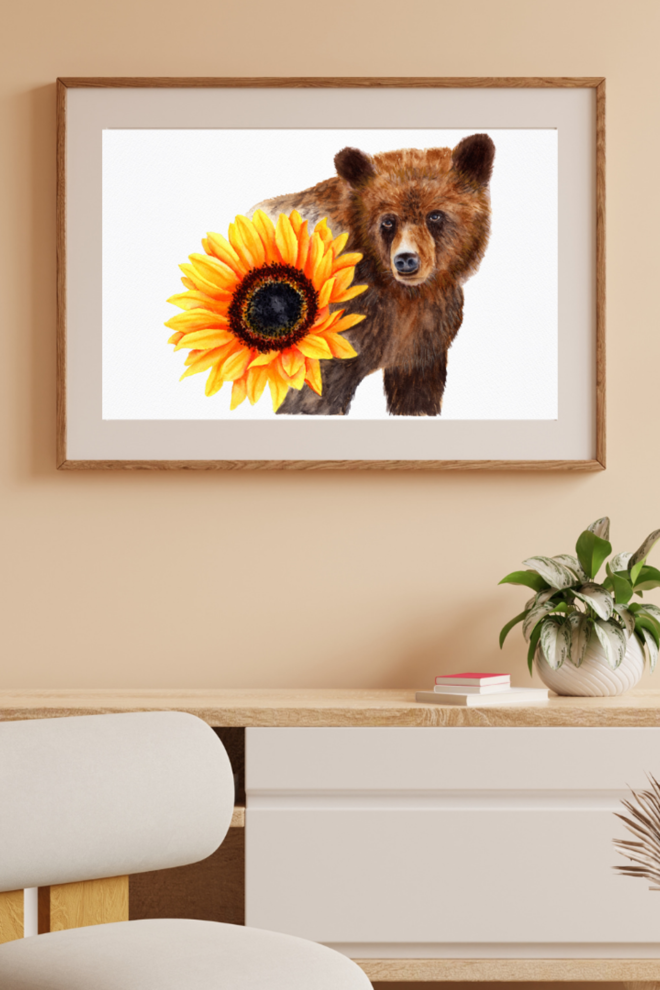 Bear & Golden Hues Original Painting on Cotton Paper