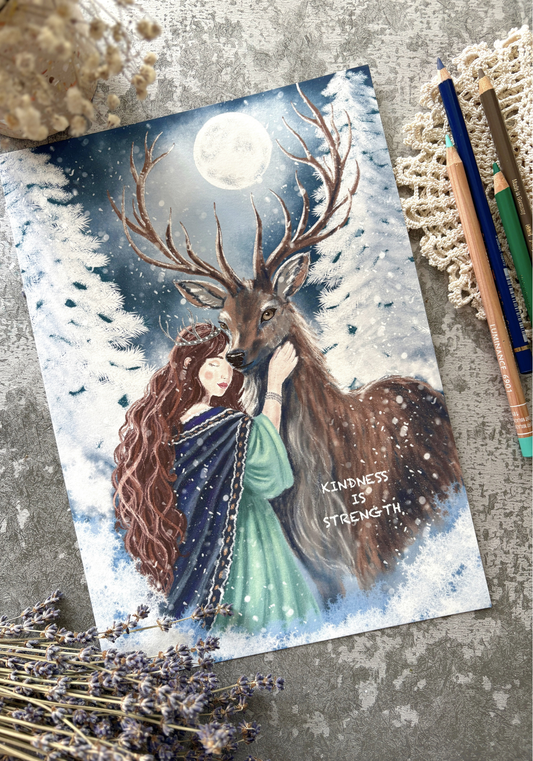 Moonlit Deer Embrace Fine Art Print