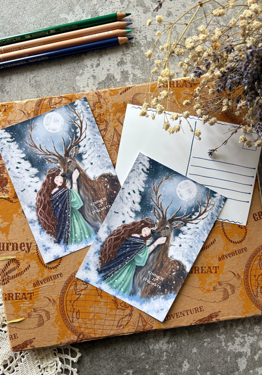 Moonlit Deer Embrace Postcard