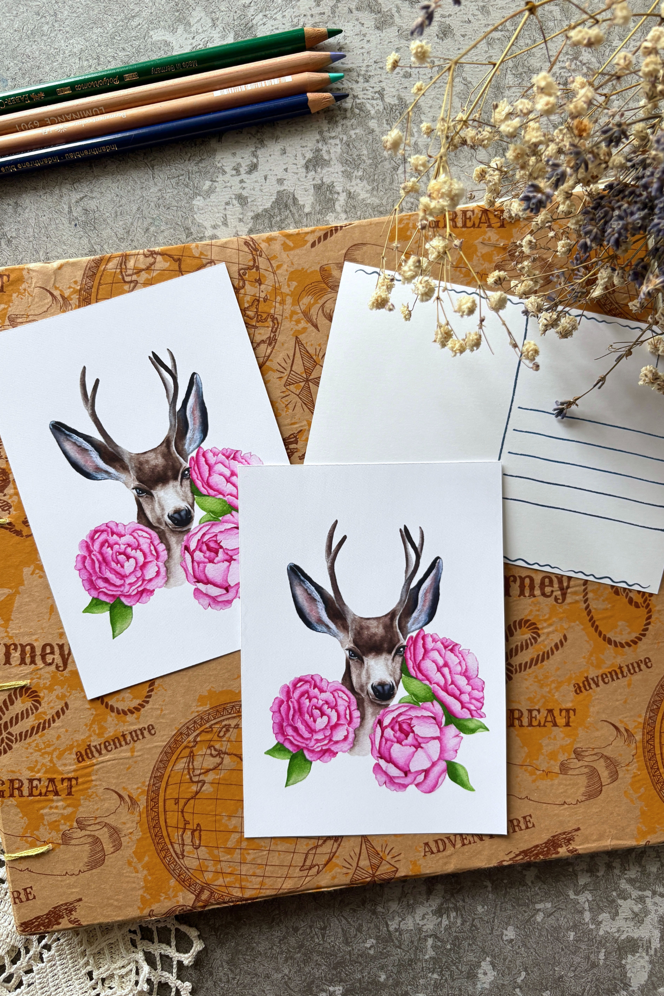 Peony Deer Delight Postcard