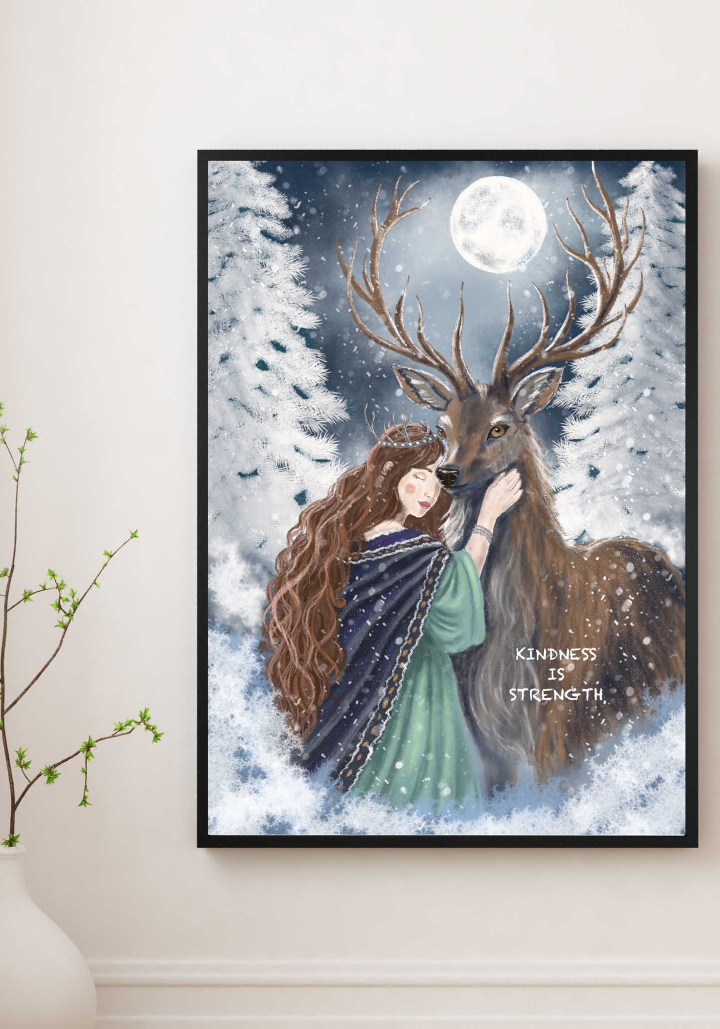 Moonlit Deer Embrace Fine Art Print