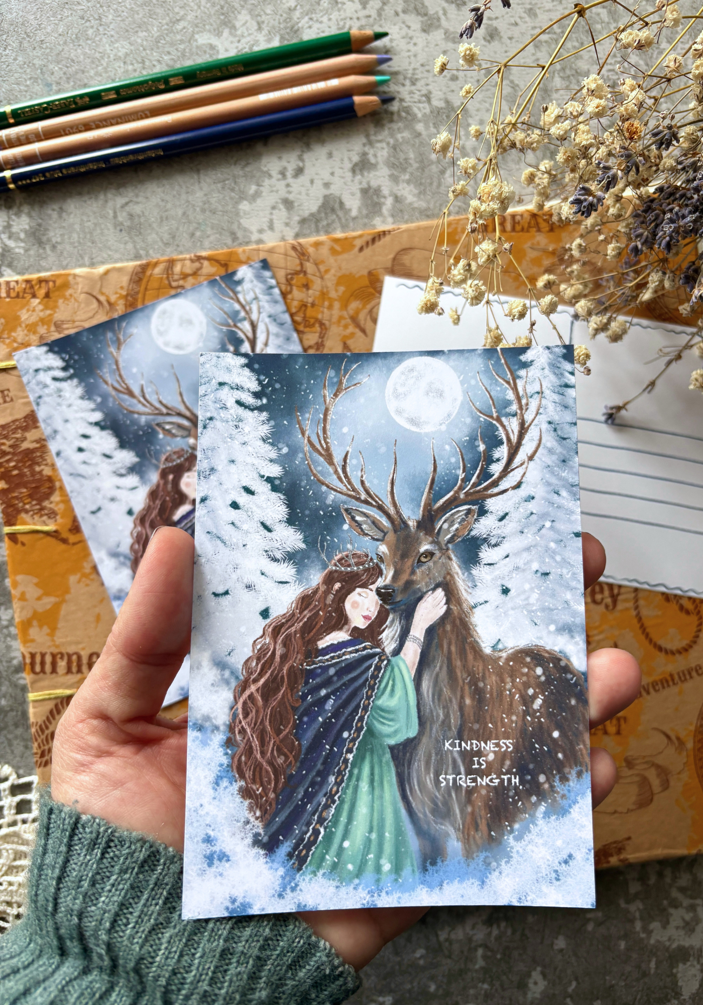 Moonlit Deer Embrace Postcard