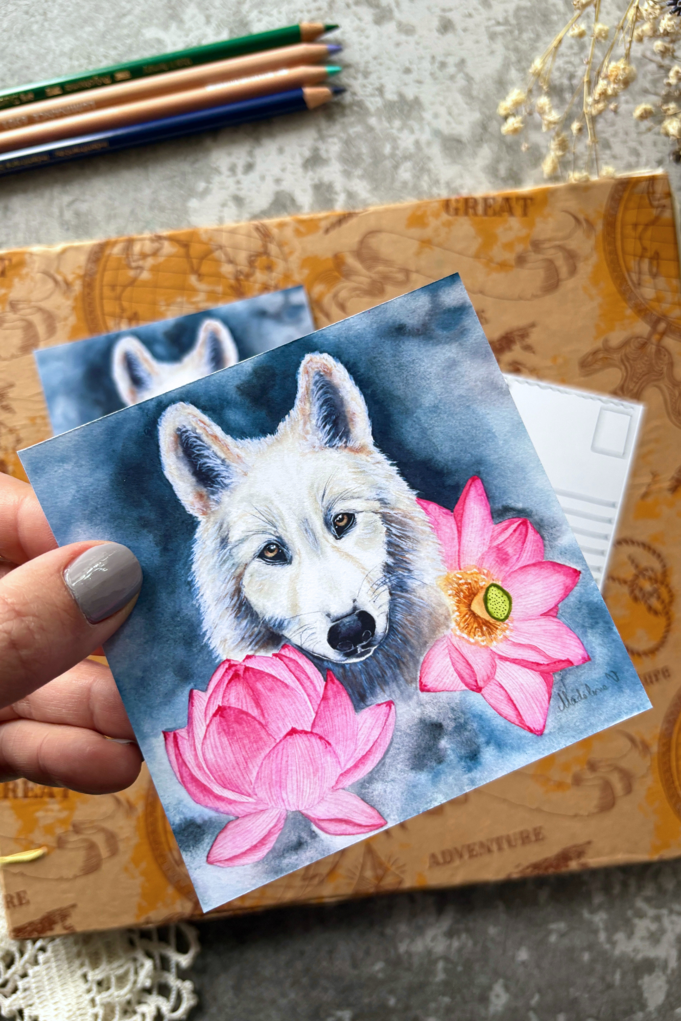 Wolf and Lotus Postcard