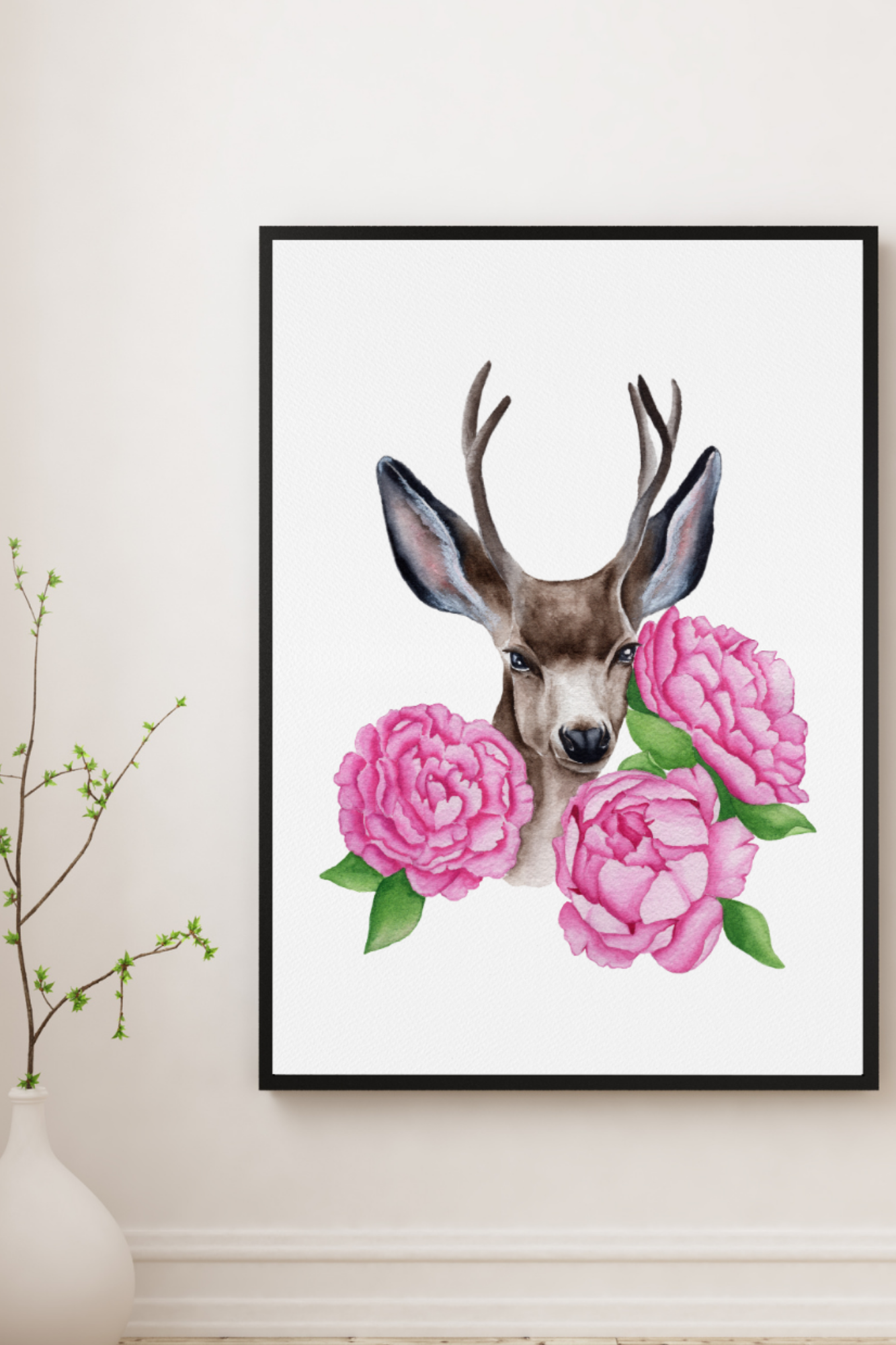 Peony Deer Delight Fine Art Print