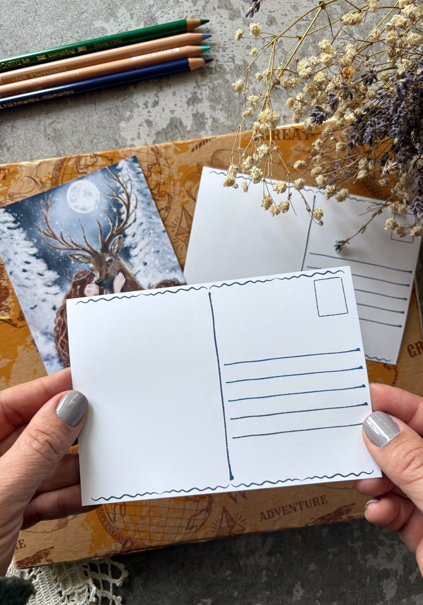 Moonlit Deer Embrace Postcard