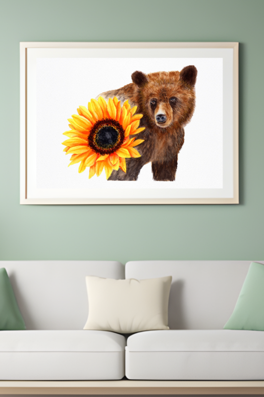 Bear & Golden Hues Original Painting on Cotton Paper