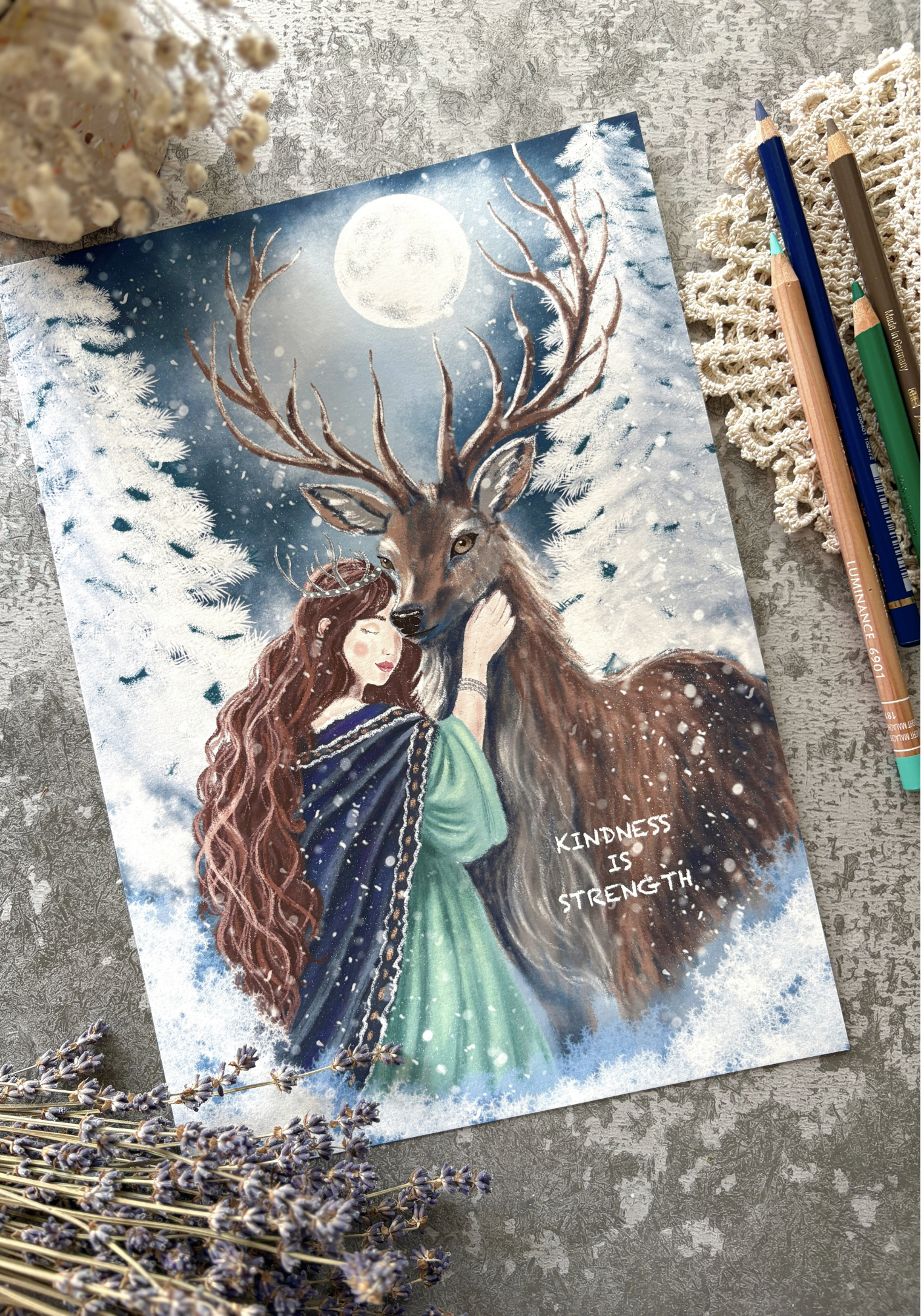 Moonlit Deer Embrace Fine Art Print