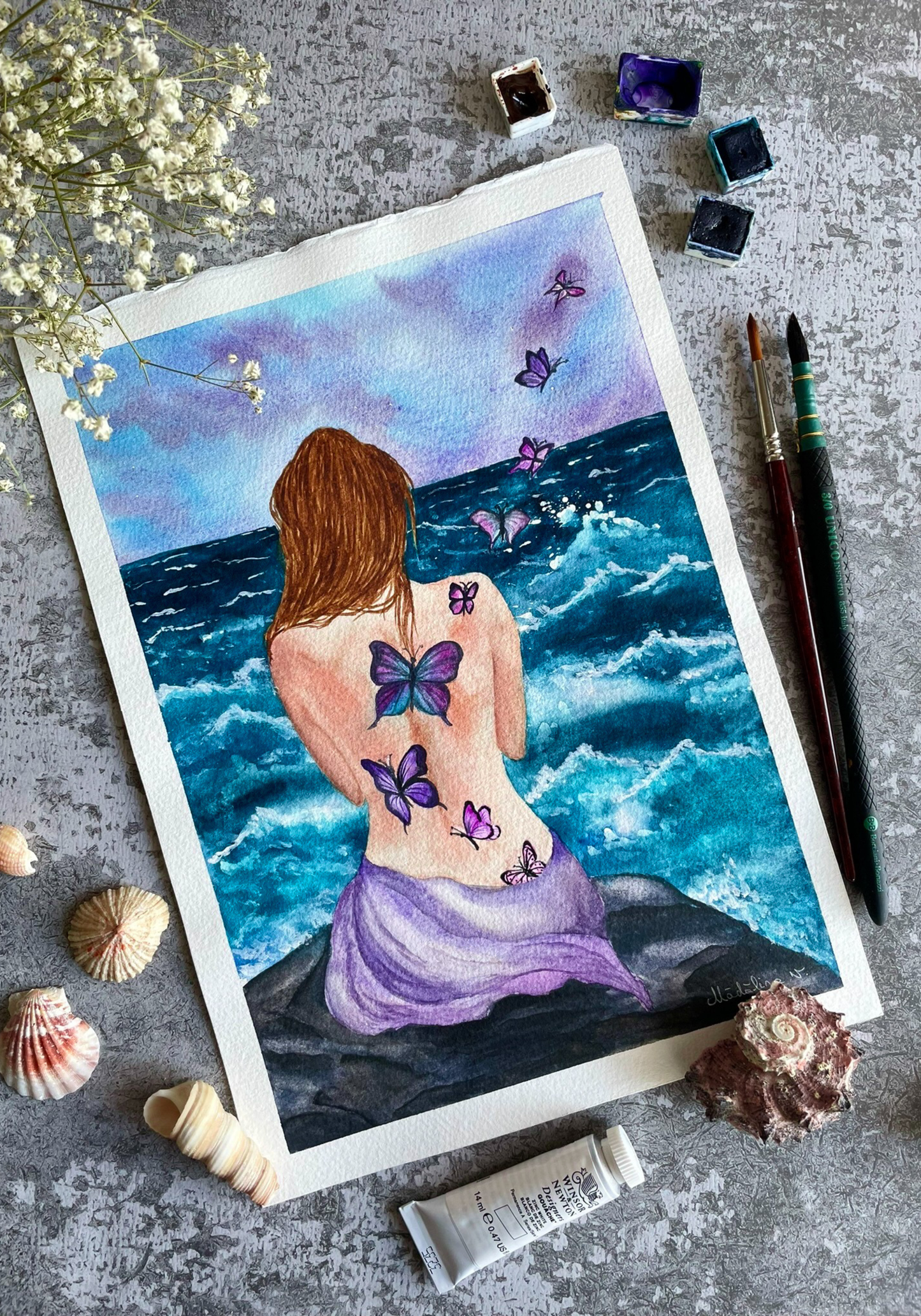 Storm-Kissed Butterfly Dance Original Painting on Cotton Paper