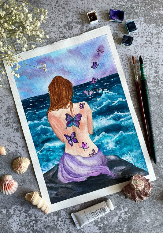 Storm-Kissed Butterfly Dance Original Painting on Cotton Paper